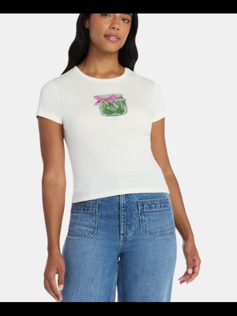White Short-Sleeve Tee with Green Jar Graphic Misses Size Small(4-6)